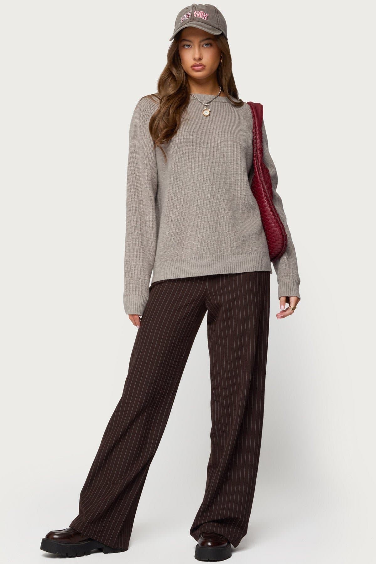 Lavonne Oversized Knit Raglan Sweater in Rayon Polyester Nylon Blend