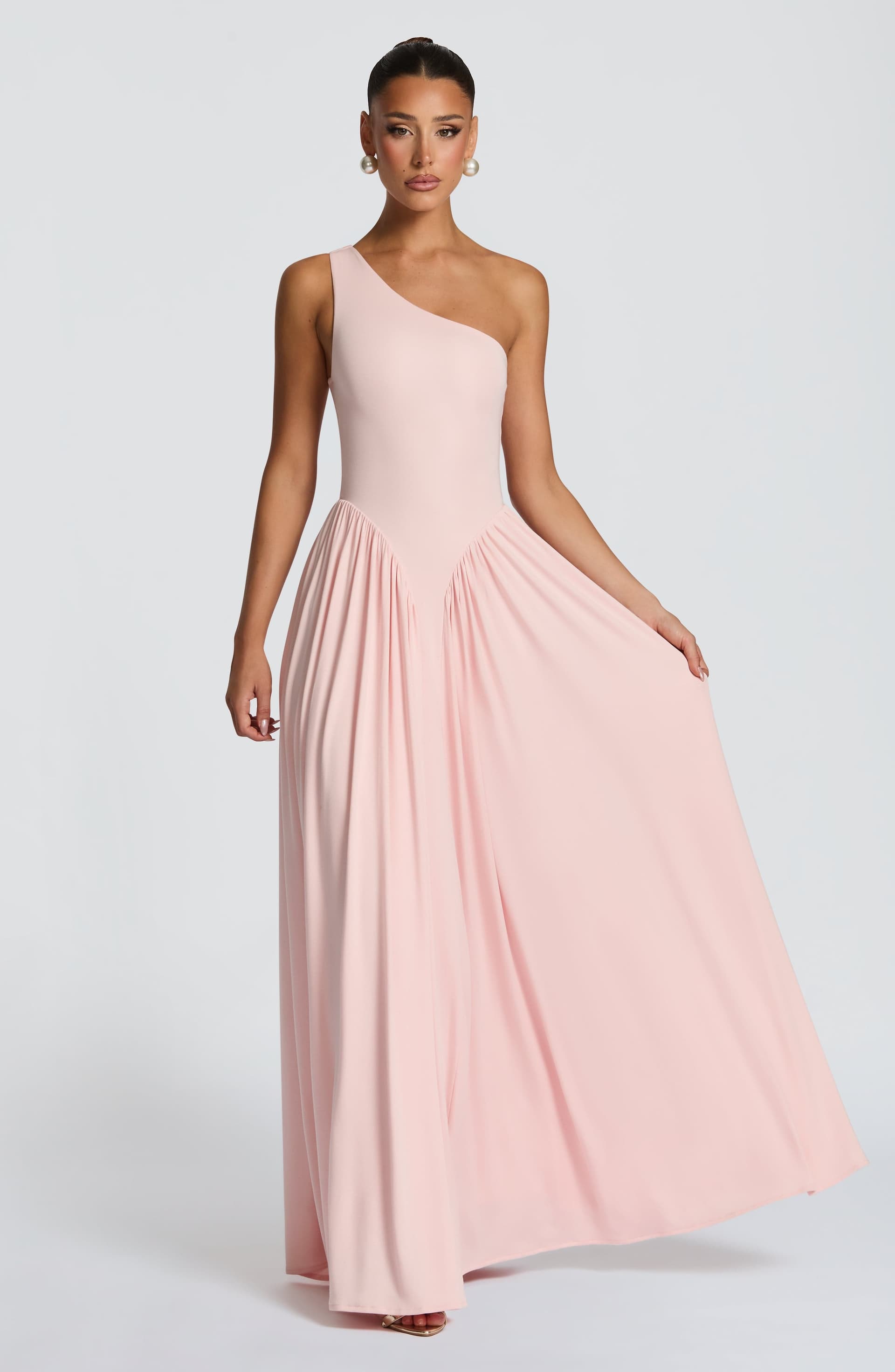 Vespera Maxi Dress in Soft Blush - One Shoulder Modal Jersey Gown