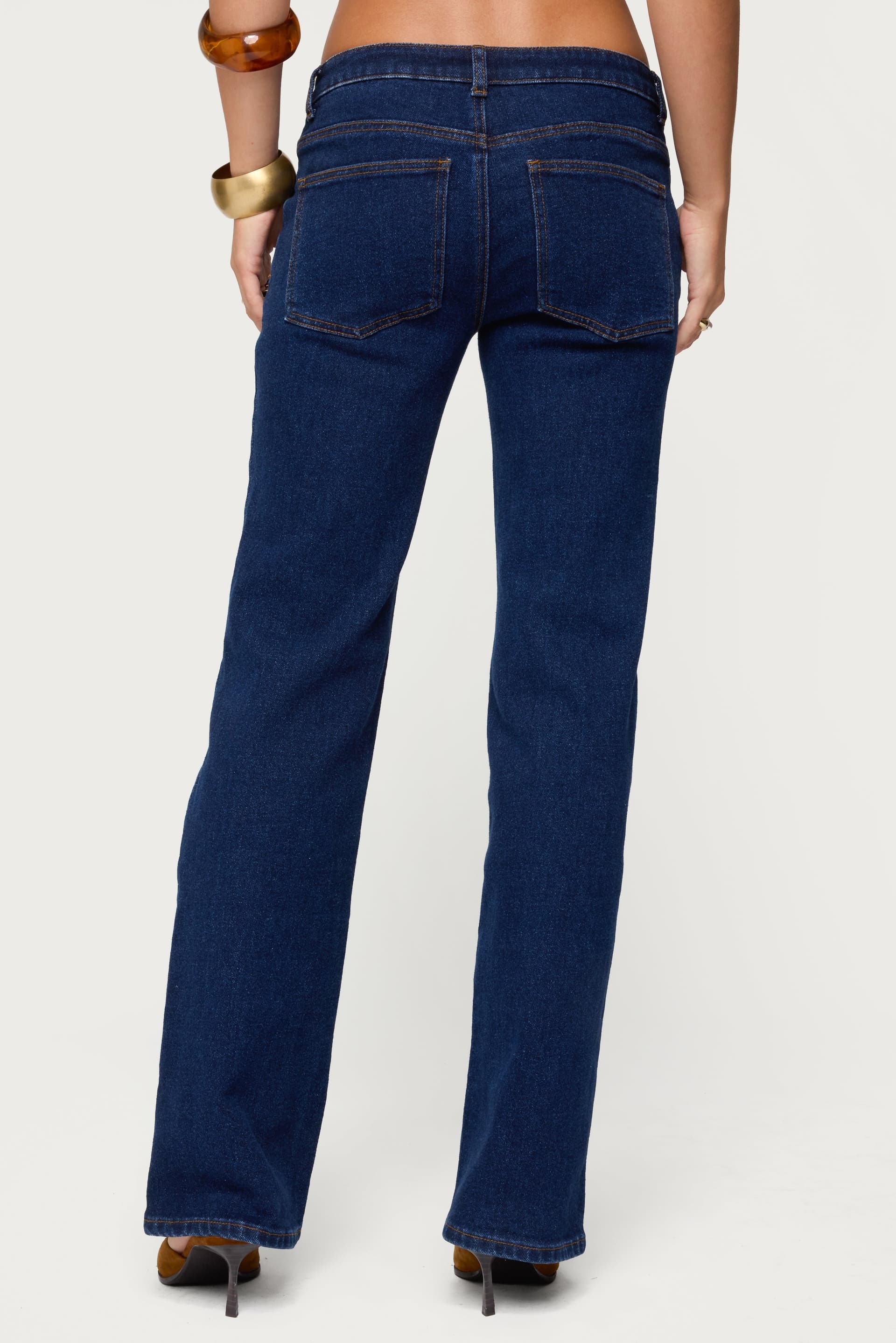 Jemima Low Rise Straight Leg Jeans in Stretchy Denim Cotton Polyester Spandex