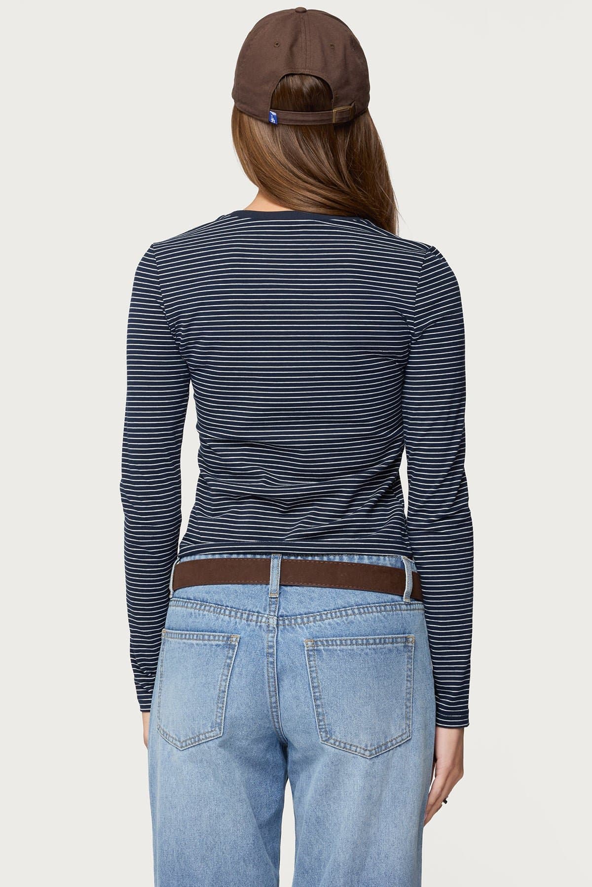 Brianna Striped Long Sleeve T-Shirt - Cotton Spandex Loungewear