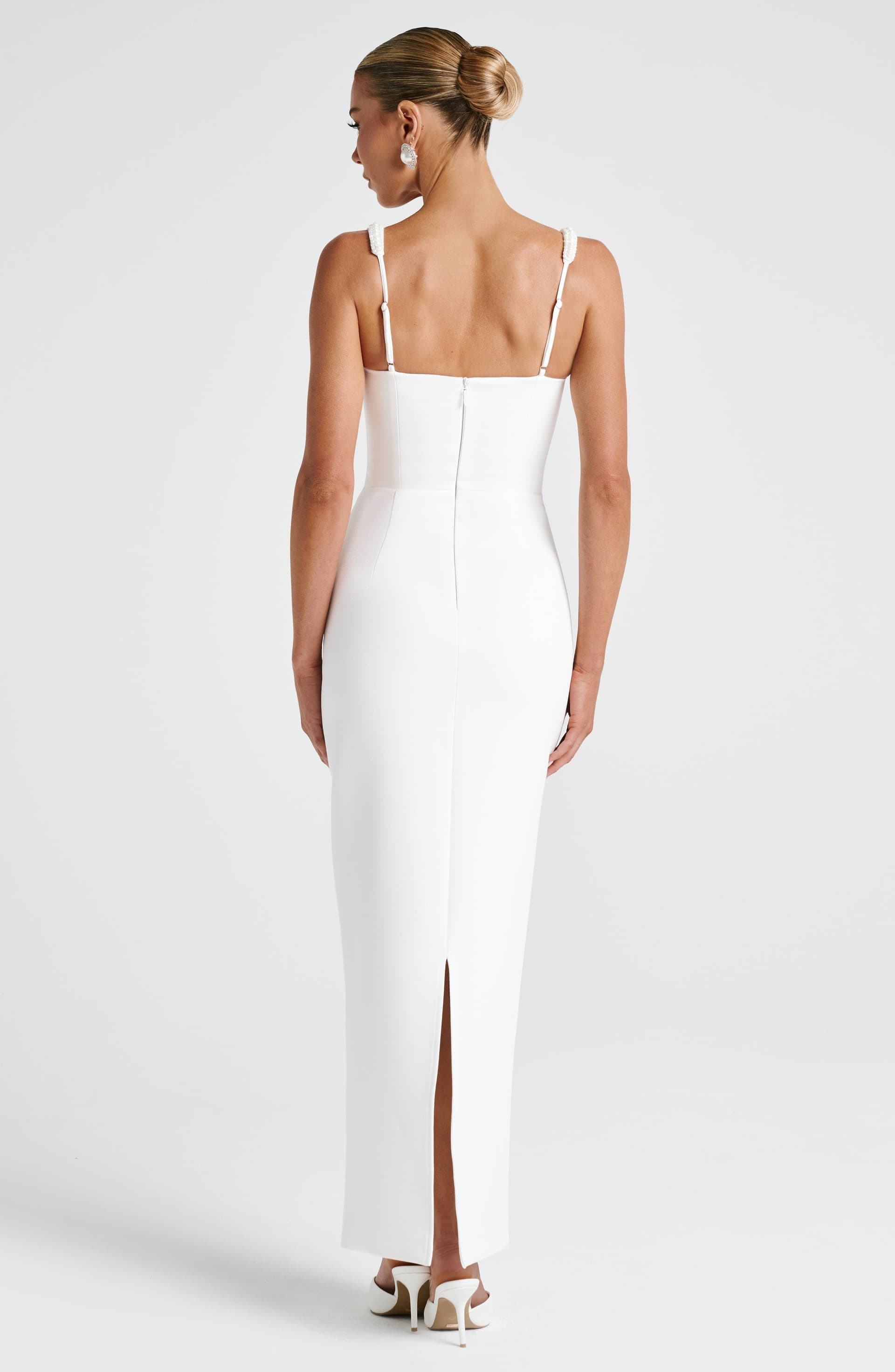 Ines Midaxi Dress in Ivory - Crepe Pencil Skirt Pearl Trim