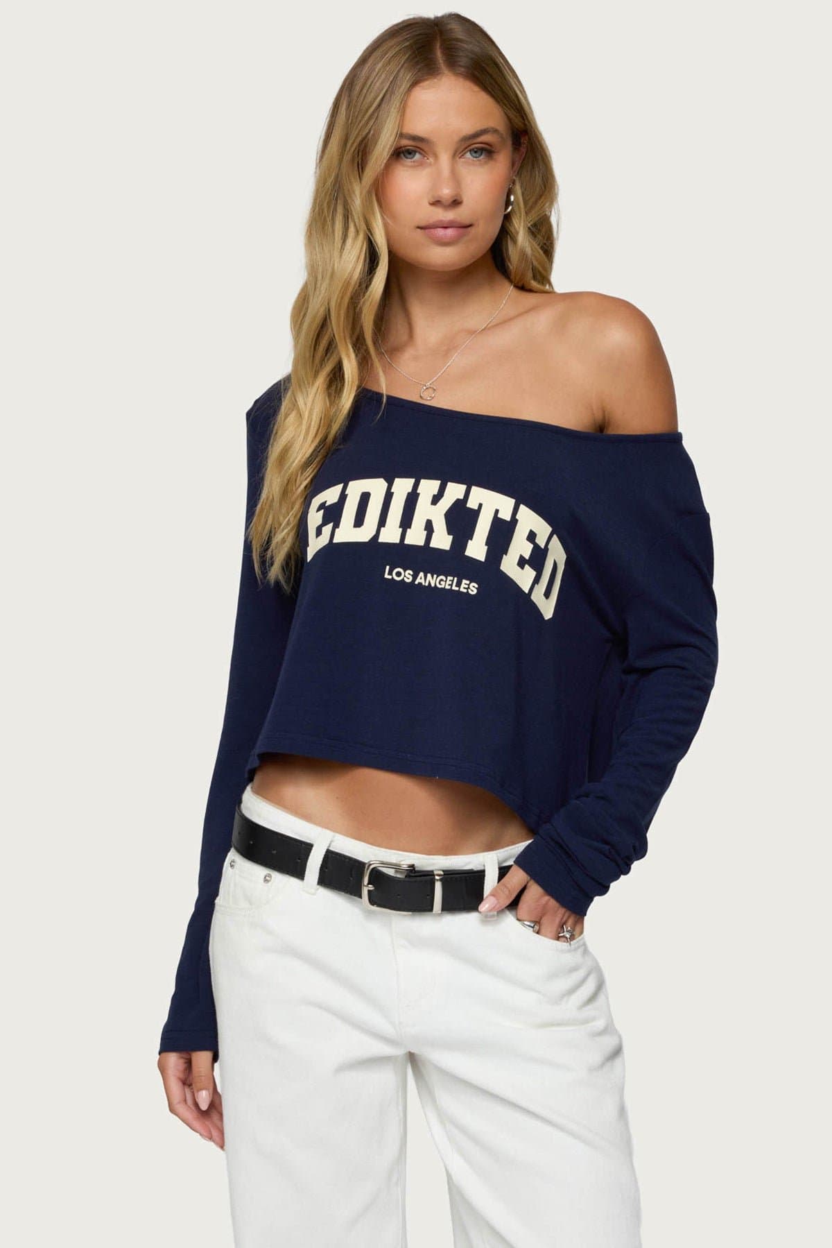 LA Babe Off Shoulder Long Sleeve Top - Polyester Spandex