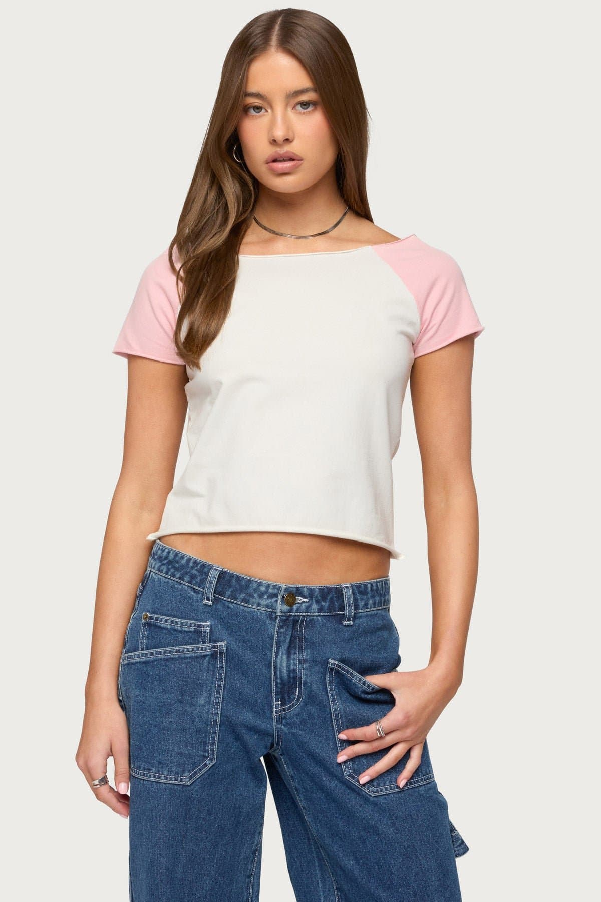 Liva Contrast Raglan T-Shirt - Boat Neck Cotton Polyester Spandex Blend