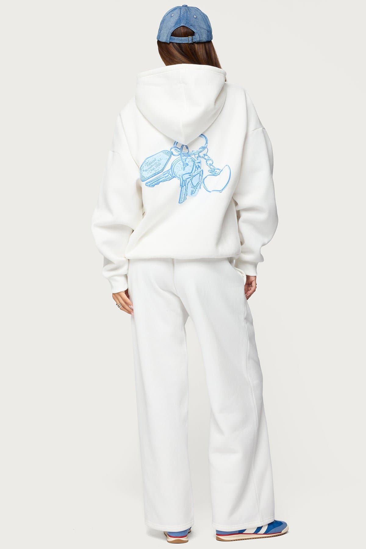 Keychain Cutie Hoodie - Edikted NY Graphic Puff Print Cotton Polyester