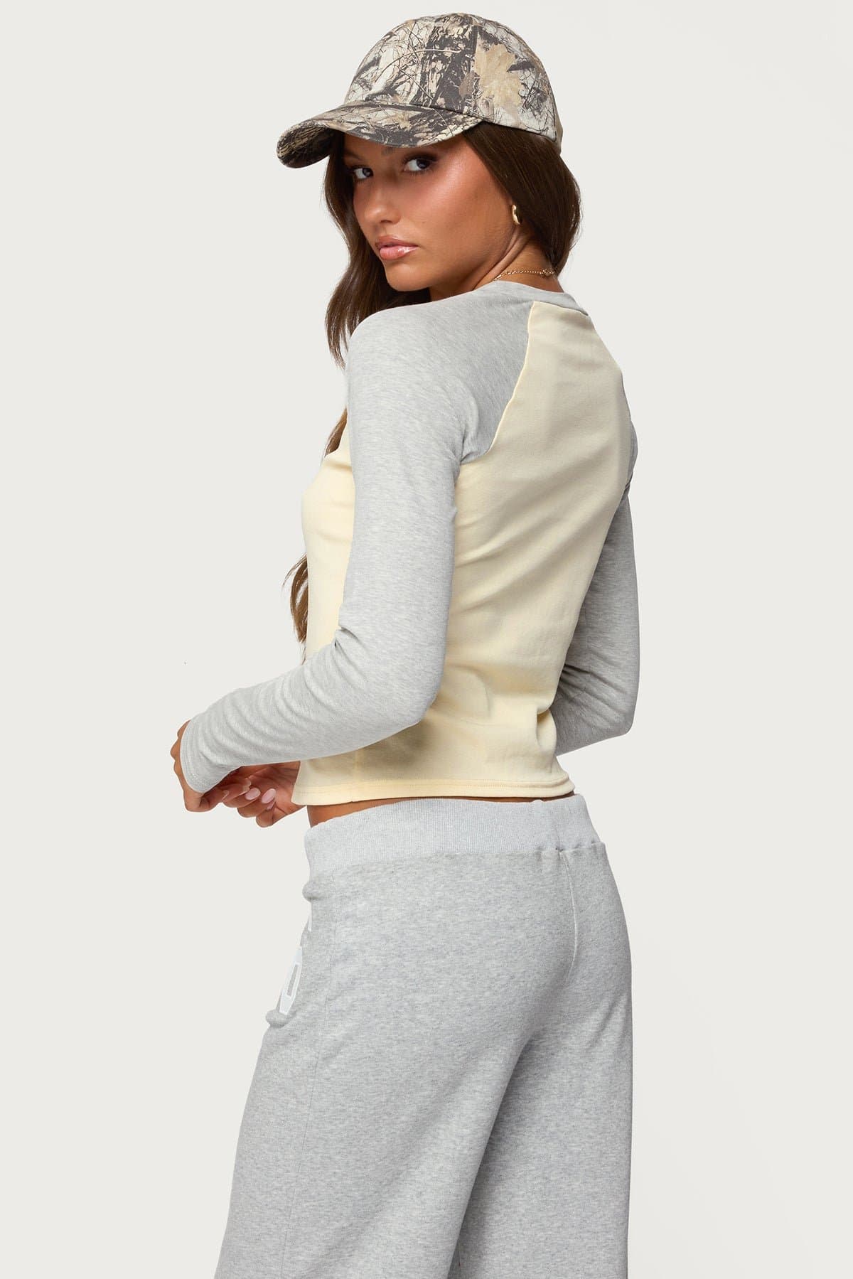 Raya Long Sleeve T-Shirt with Contrast Sleeves & Neckline Cotton Spandex