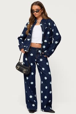 Leyah Polka Dot Low Rise Baggy Jeans - 100% Cotton Rigid Denim
