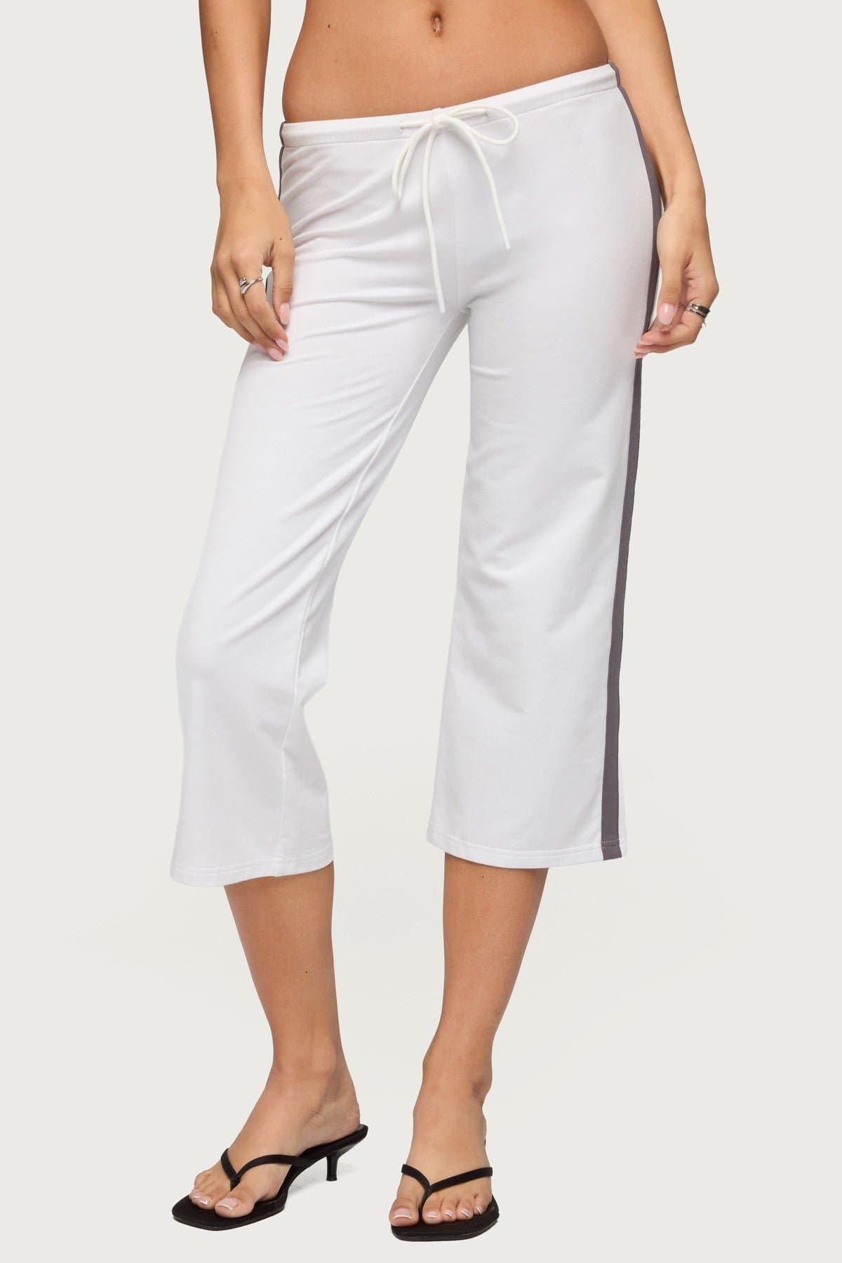 Milene Contrast Terry Capri Pants - Cotton Polyester Spandex Adjustable Waistband