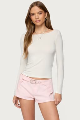 Semi Sheer Long Sleeve Boat Neck Top - Rayon Acrylic Spandex Blend