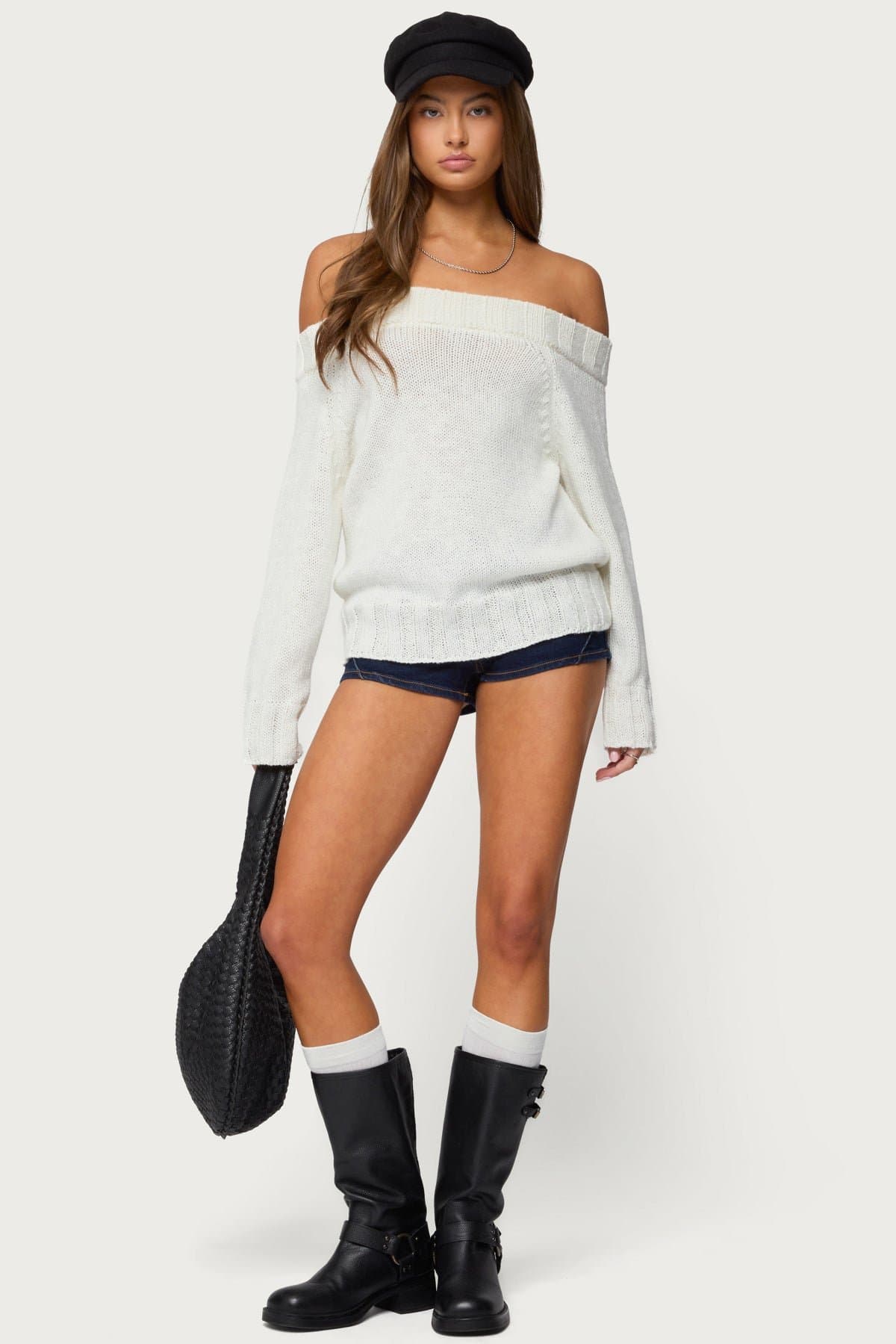 Noemi Off Shoulder Sweater Knit Polyester Women's Top Size S