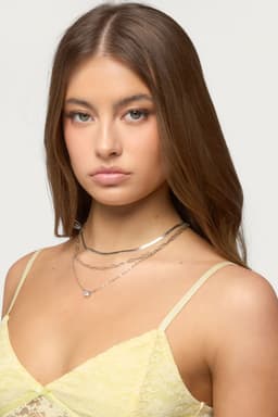 Mixed Chain Necklace Set with Pendant Detailing Silver Tone Metal 16.7-18.7in