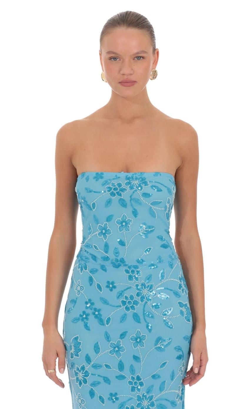 Grace Embellished Maxi Dress in Blue