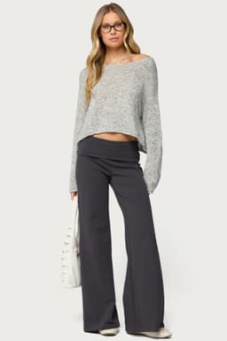 Wide Leg Foldover Pants - Cotton Spandex, Size S Inseam 31.1"