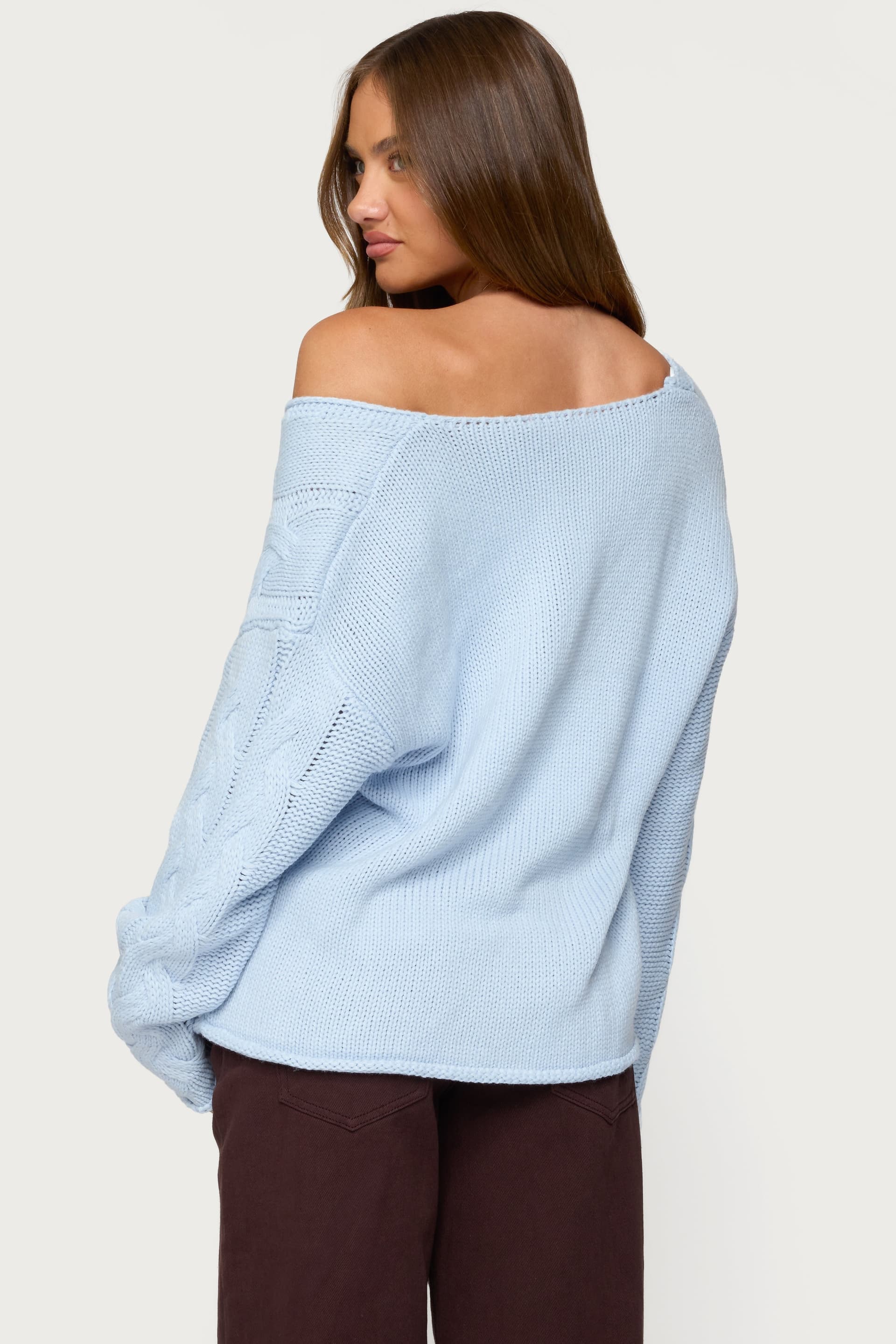 Inga Oversized Cable Knit Sweater - Deep V Neck Acrylic Sweater