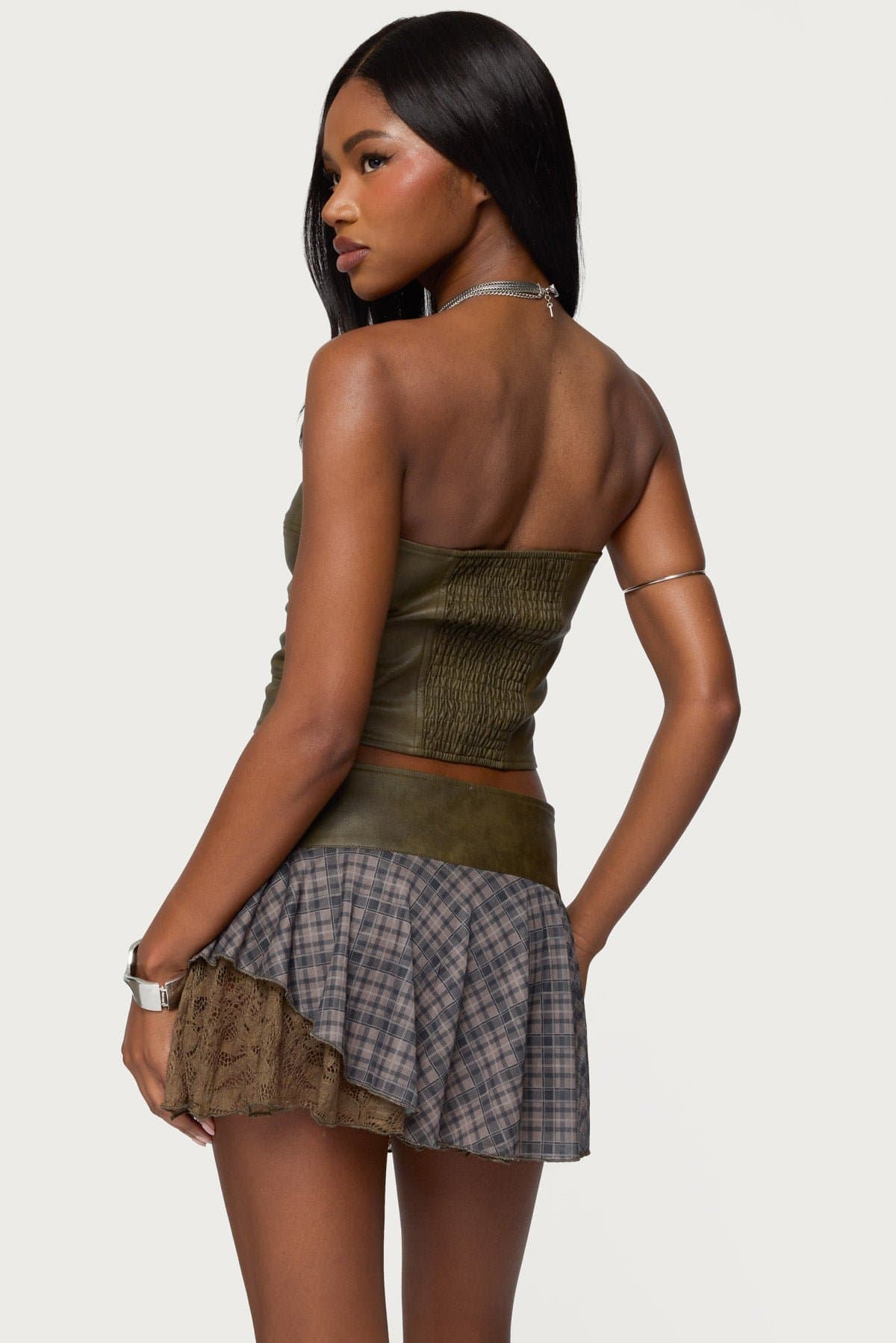 Varley Buckle Cutout Faux Leather Strapless Top