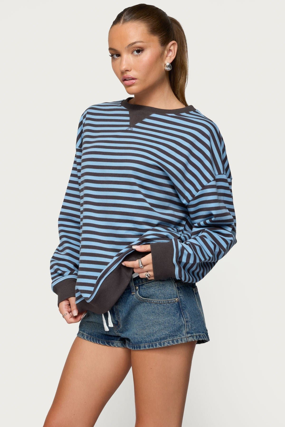 Onda Striped Crewneck Sweatshirt - Long Sleeve Cotton Polyester