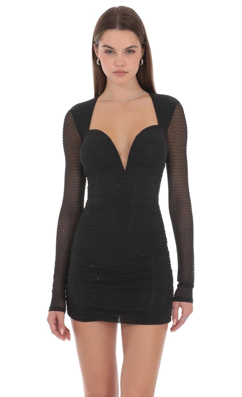 Selene Rhinestone Mini Dress in Black