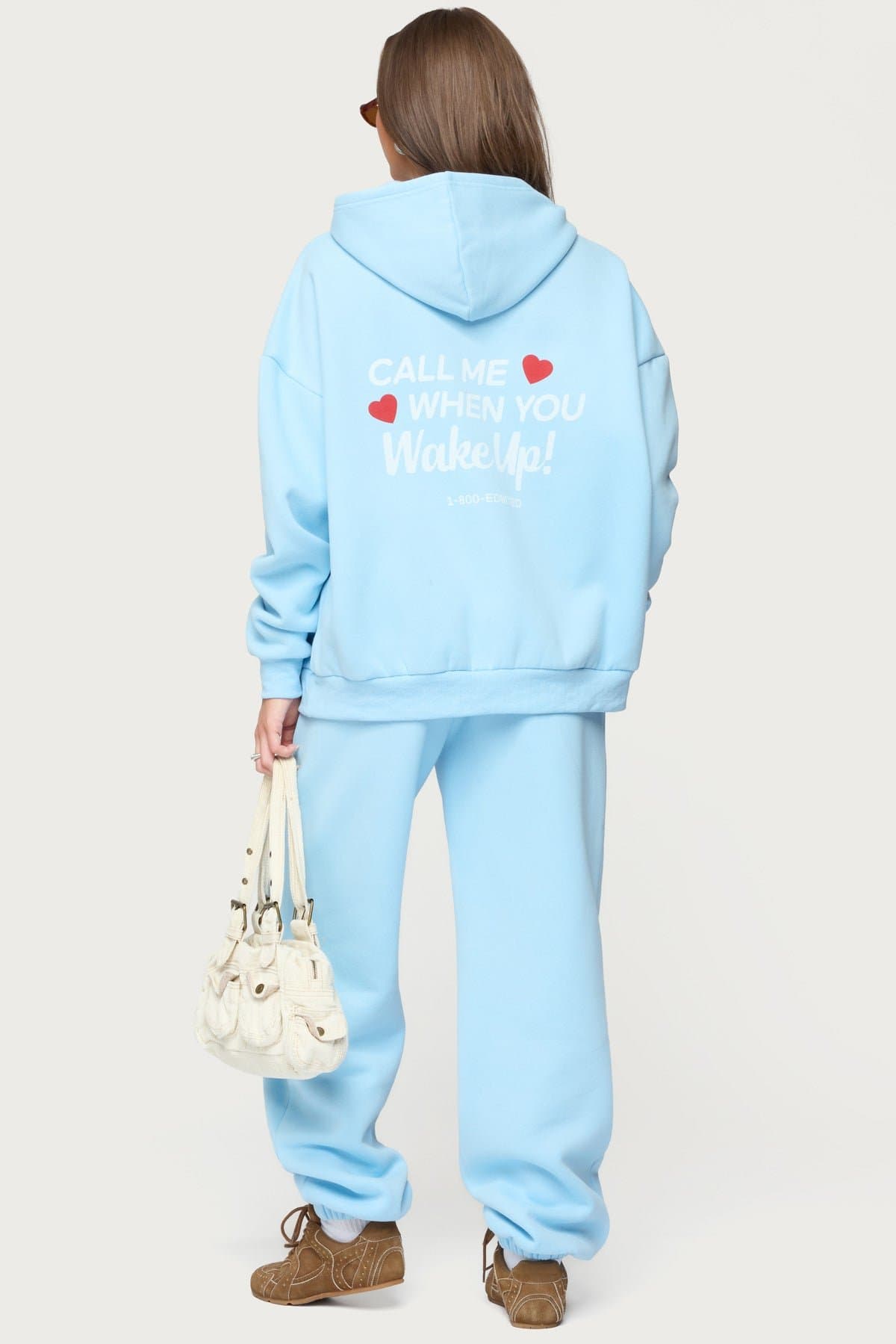 Call Me Sweatpants with Elastic Waistband, 1-800-EDIKTED & Heart Graphic Print, Polyester Cotton