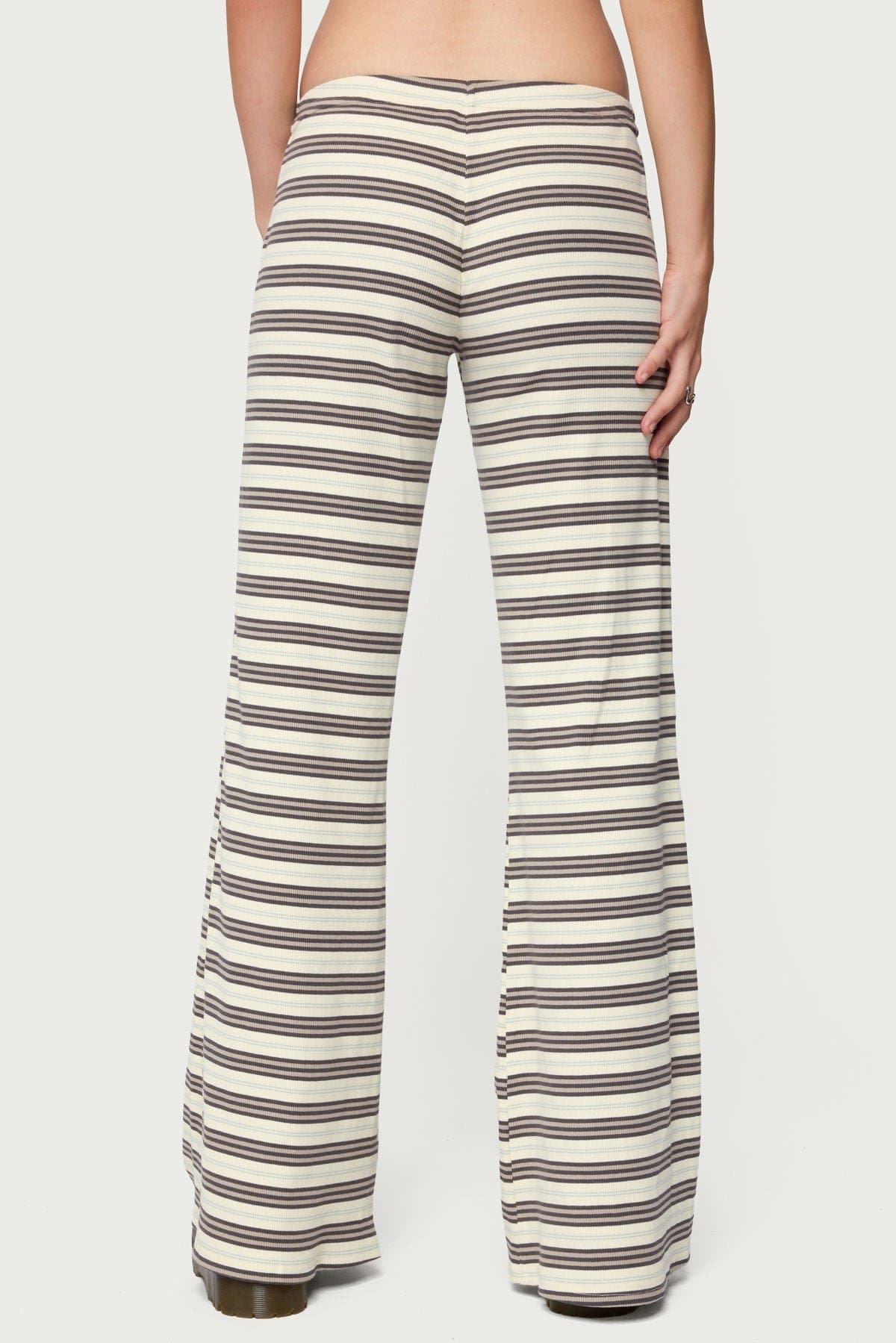 Avalie Striped Ribbed Loungewear Pants - Cotton Spandex, Size S Inseam 32.3in