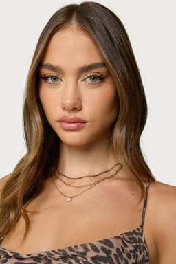 Mixed Chain Necklace Set with Pendant Detailing Gold Tone Metal 16.7-18.7in