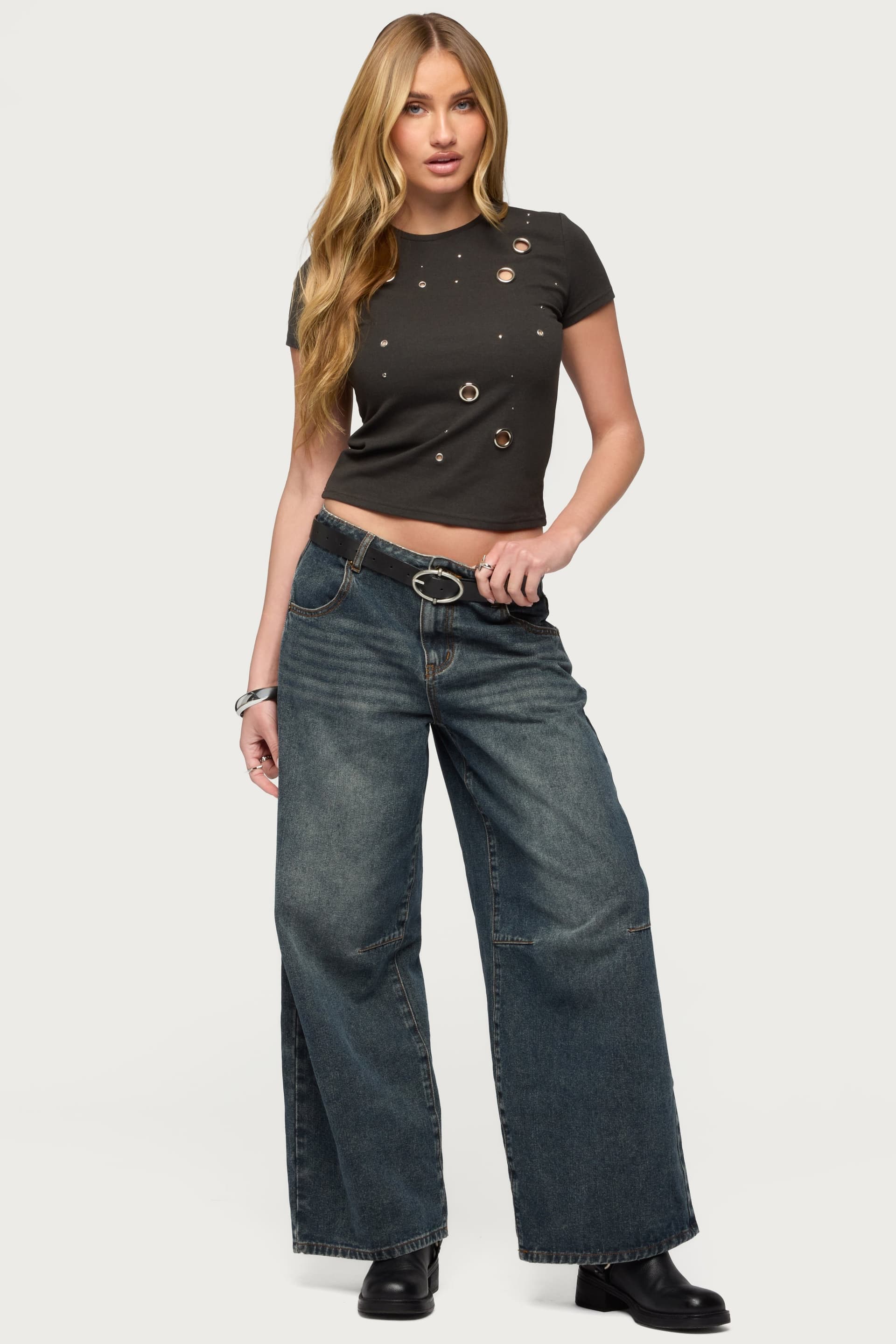 Aitana Grommet Stud T-Shirt - Cotton Rayon Spandex Top