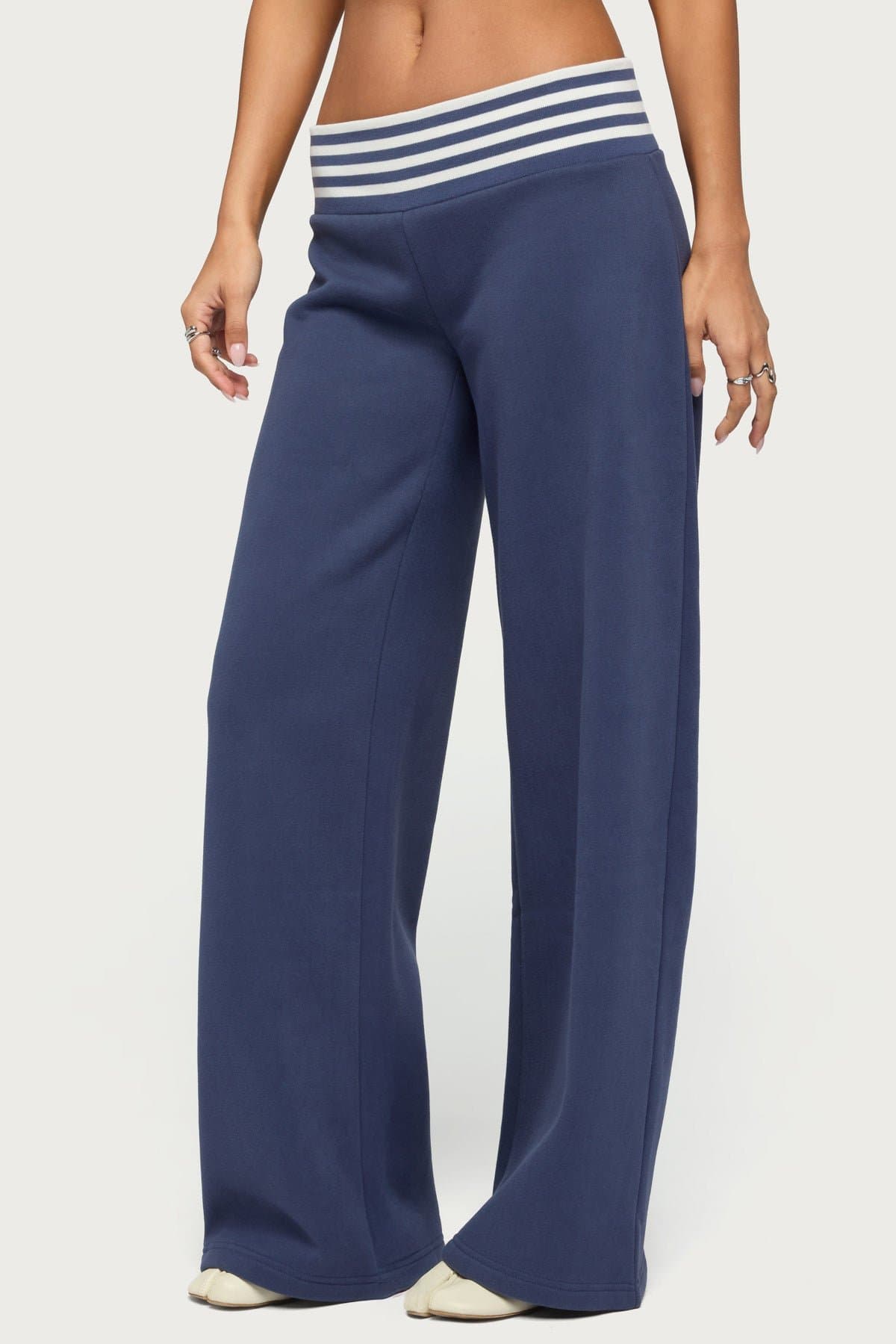 Eloura Stripey Sweatpants - Wide Leg Fit, Striped Ribbed Waistband, Cotton Polyester, Size S Inseam 32.3"