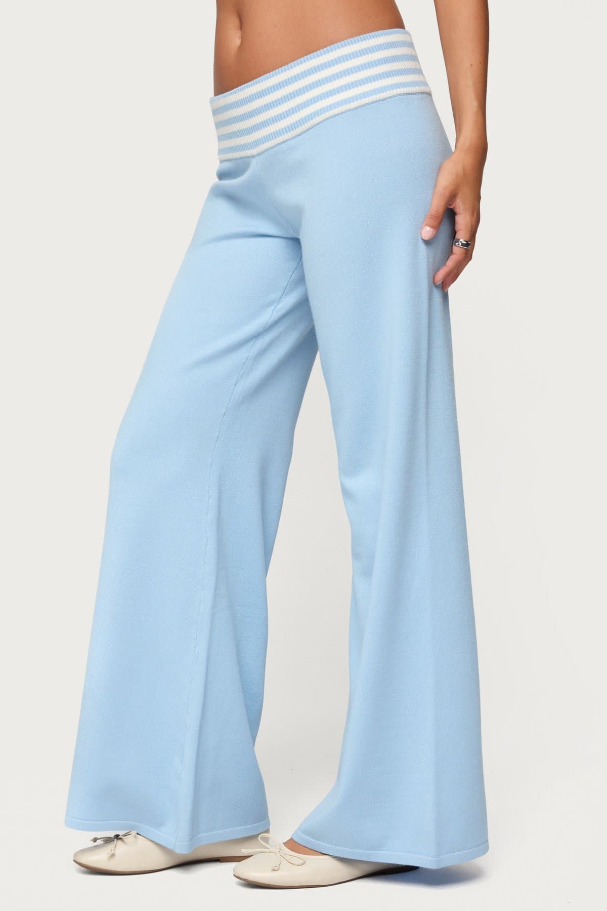 Clarisse Stripey Flared Knit Pants - Rayon Polyester Nylon Striped Waist Size S Inseam 32.5"