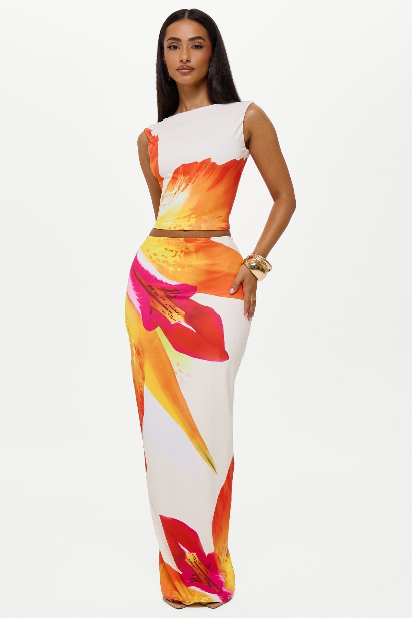 Santana Maxi Skirt with Premium Stretch Fabric and In-House Print
