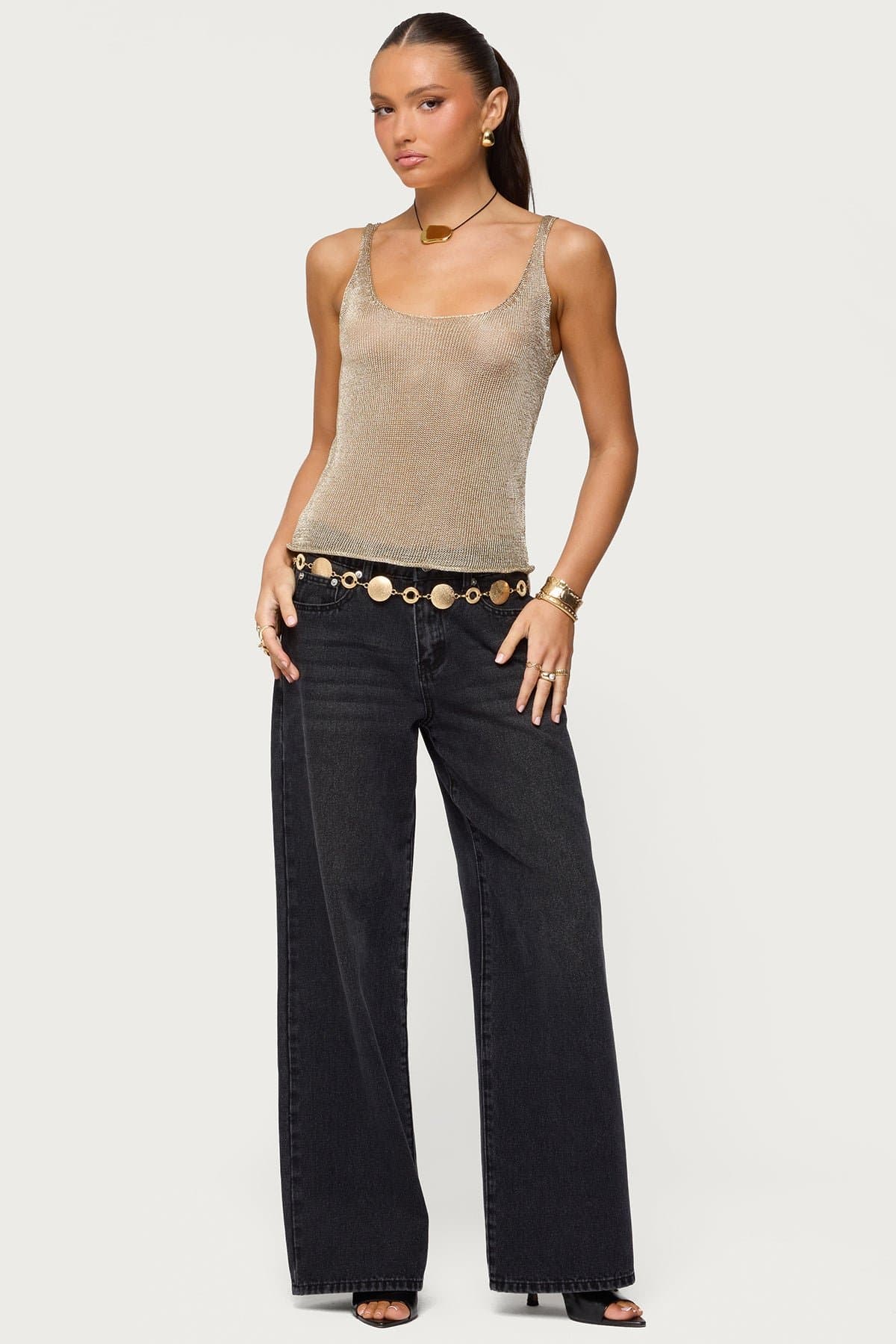 Meena Shiny Knit Tank Top in Rayon Metallic Fabric