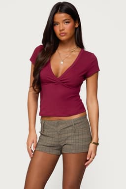 Merinda V-Neck T-Shirt - Short Sleeve Cotton Spandex Blend
