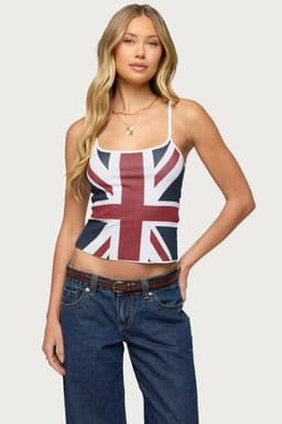 UK Babe Tank Top with Union Jack Print, Adjustable Straps, Cotton Spandex