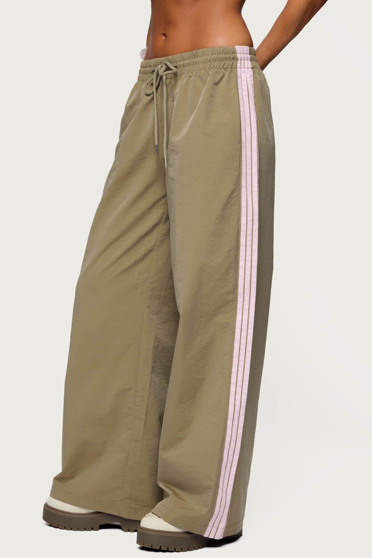 Annabella Nylon Track Pants Adjustable Tie Waist Side Stripe Detailing