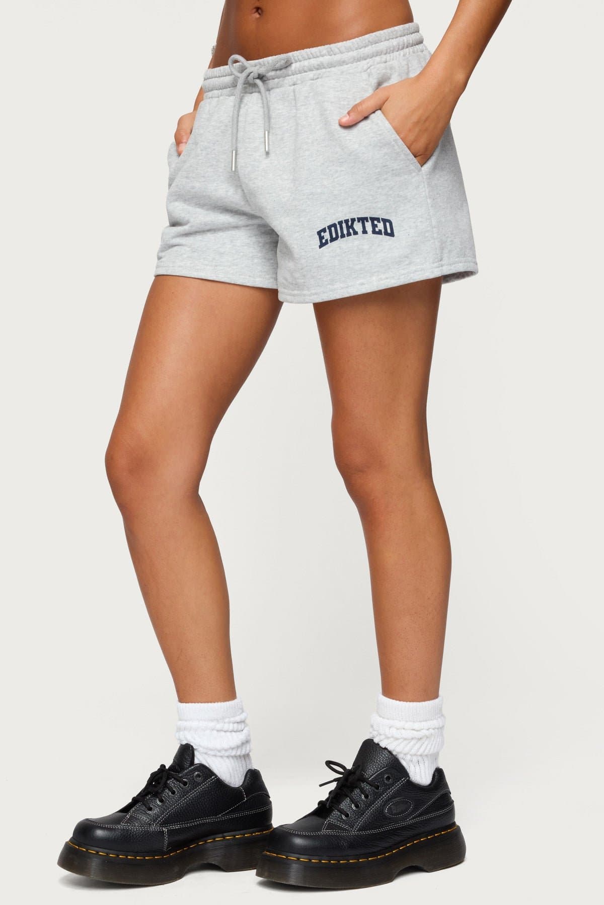 Off Duty Edikted Graphic Sweat Shorts - Adjustable Tie Waist, Cotton Polyester