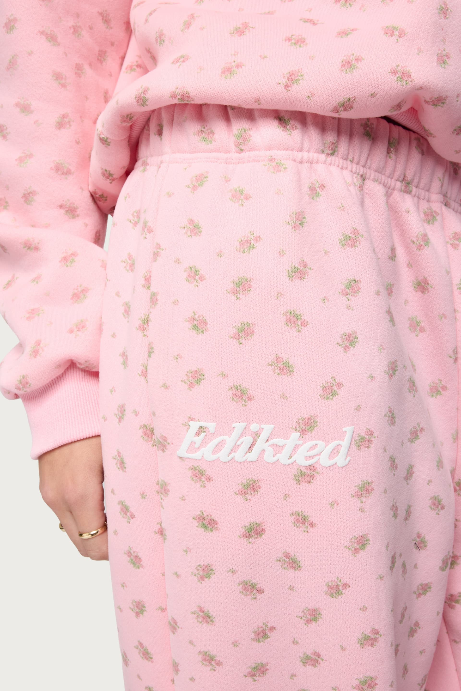 Flower Power Sweatpants - Floral Print Straight Leg Polyester Cotton Matching Set