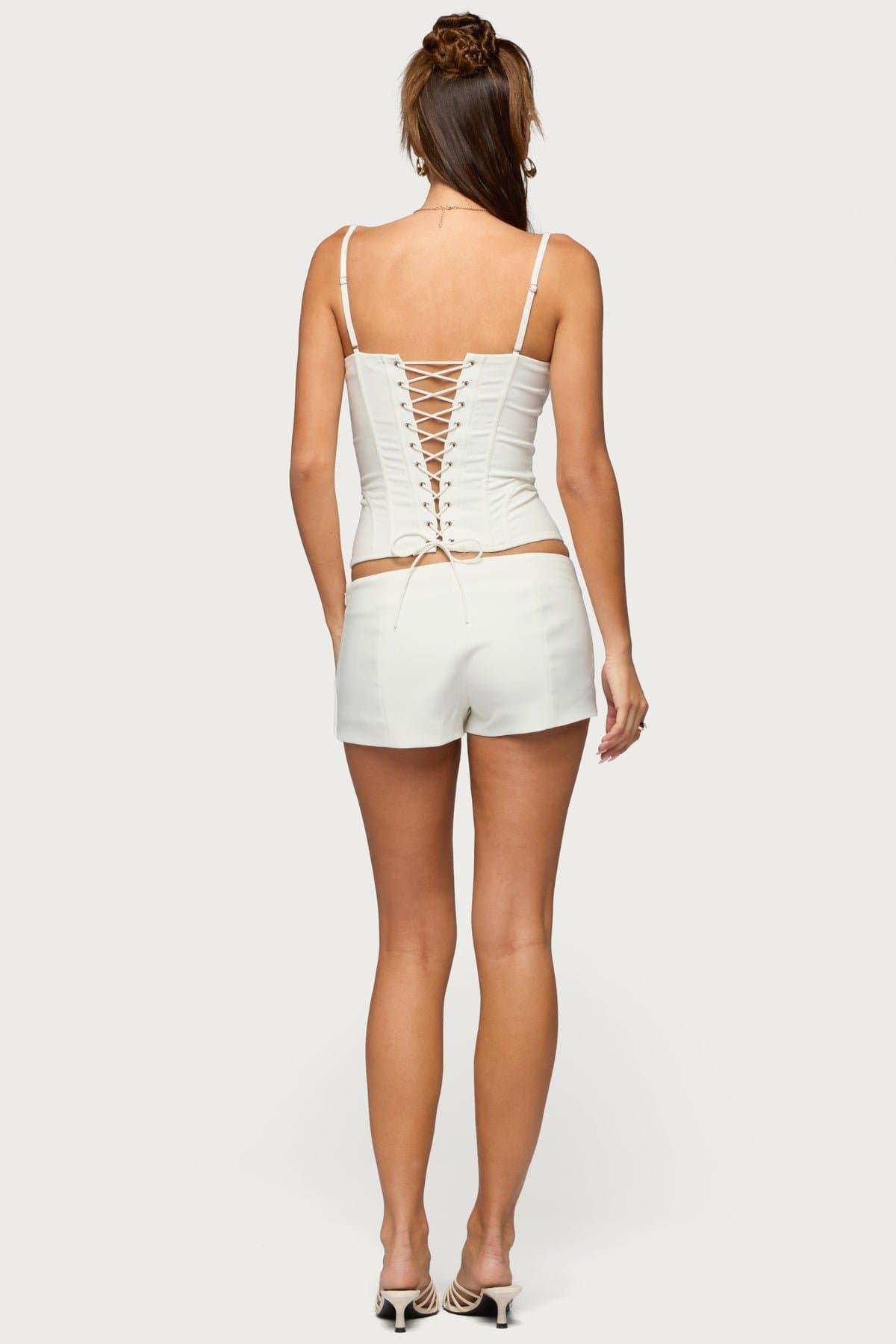 Alixa Pleated Detachable Straps Corset with Cupped Boned Bodice Lace Up Back