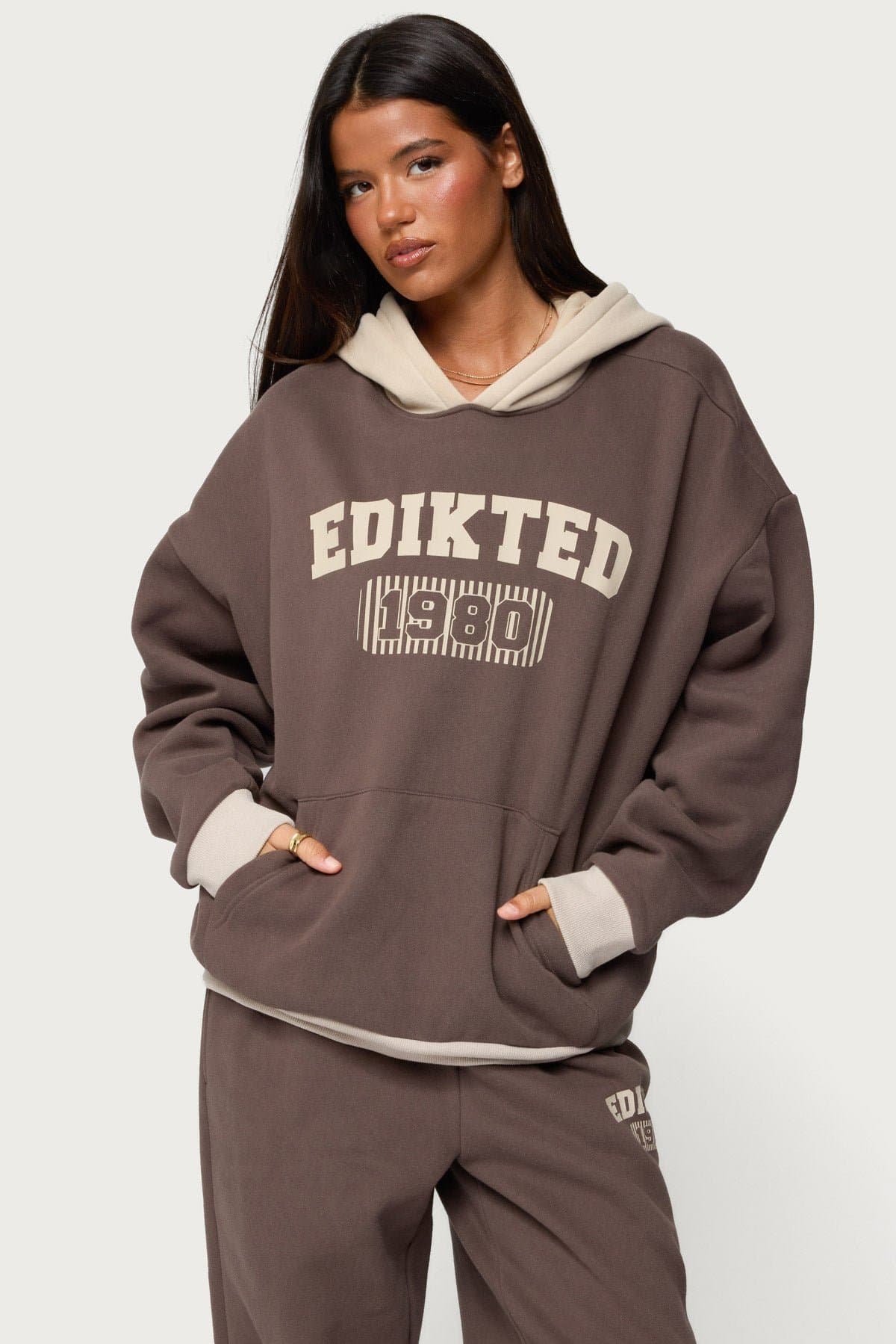 Edikted 1980 Oversized Hoodie - Polyester Cotton Blend, Contrast Trim, Graphic Text