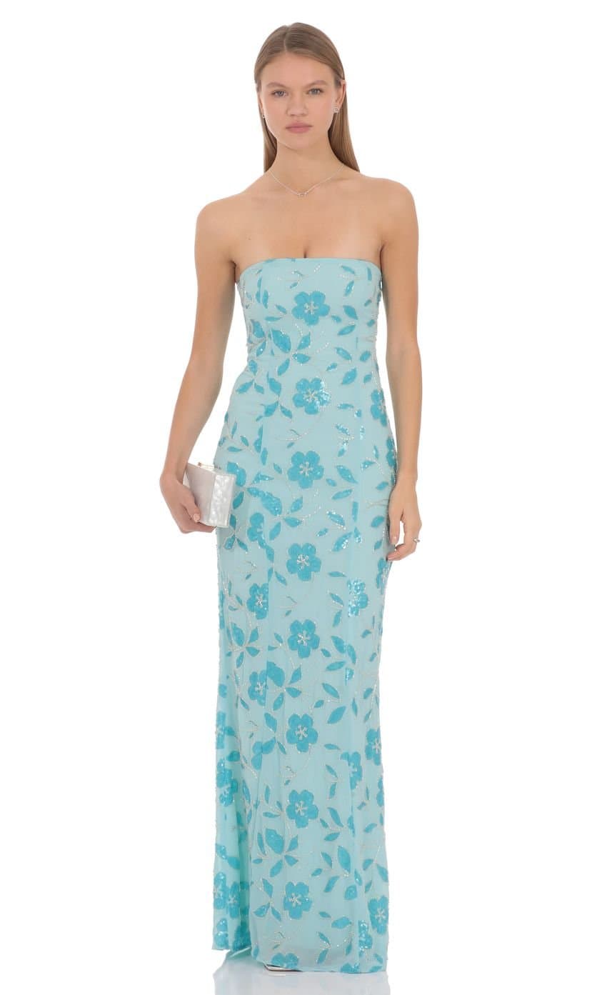 Masha Sequin Maxi Dress in Blue