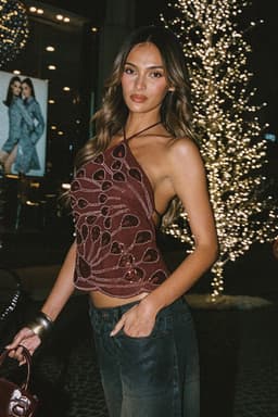 Embroidered Bead & Sequin Halter Top - Chiffon Polyester Spandex