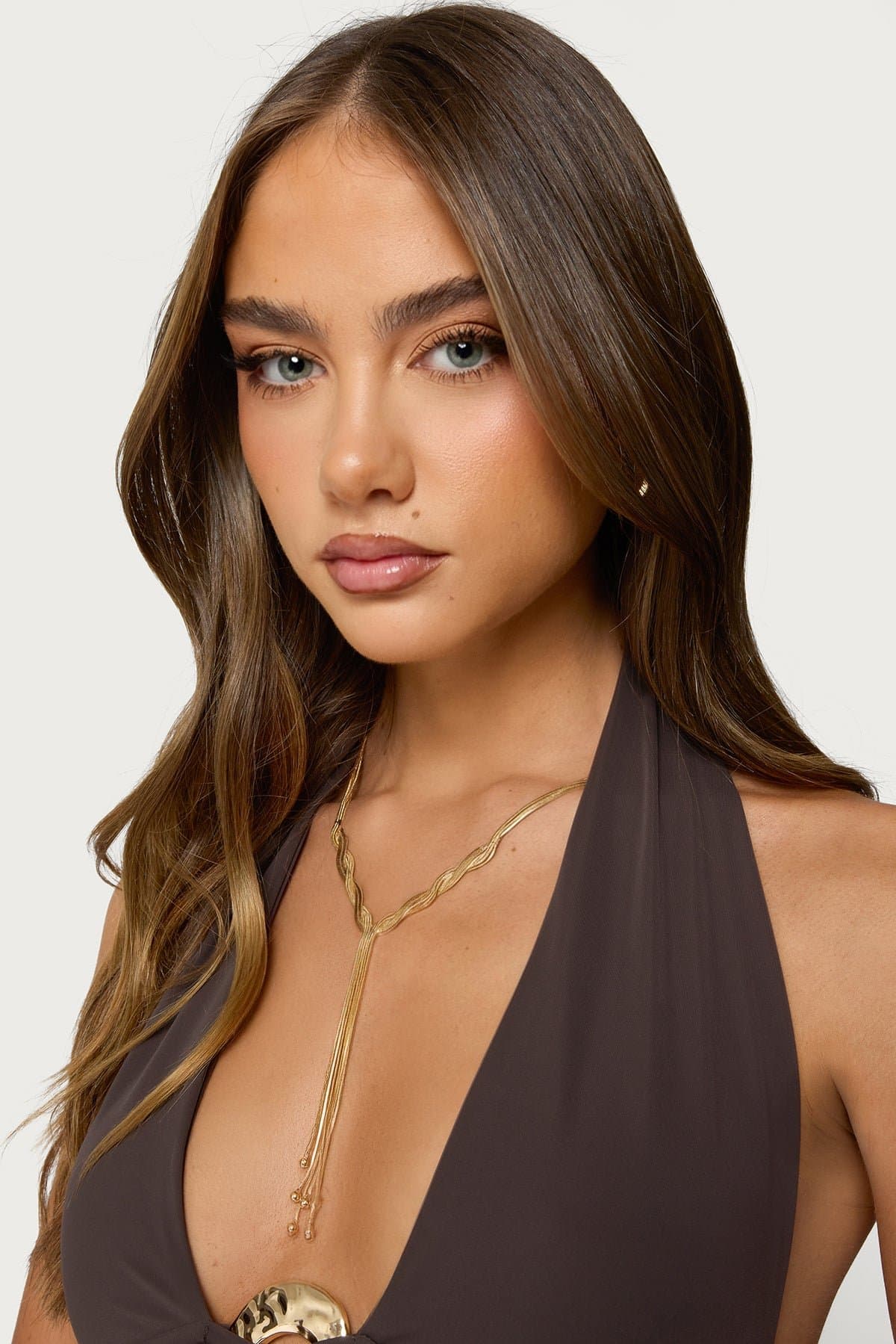 Braided Cascading Chain Necklace - Gold Tone Metal 16.5 Inch Length