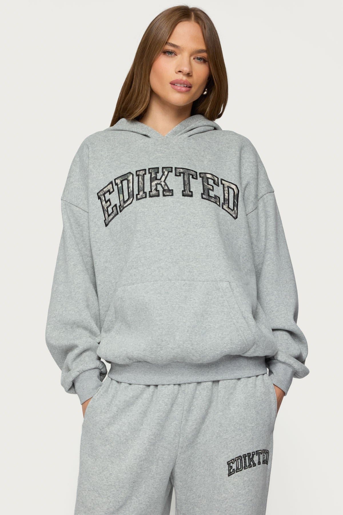 Camo Crush Edikted Oversized Hoodie - Polyester Cotton Camo Graphic Patch