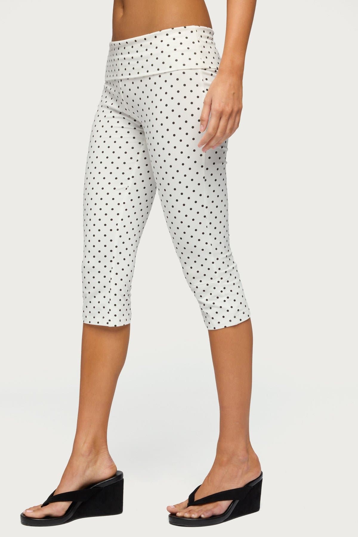 Eloisa Polka Dot Foldover Capri Pants - Cotton Spandex Women's Pants Size S Inseam 18.3"