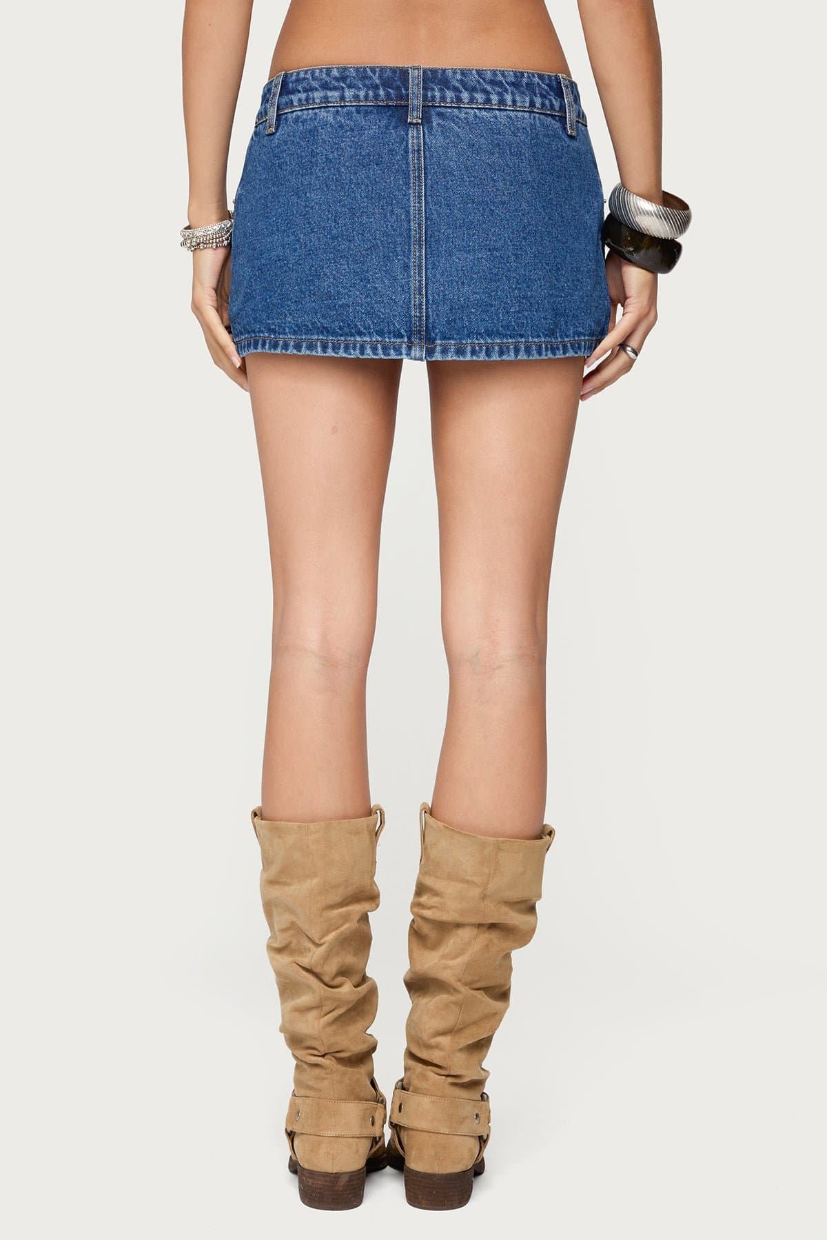Studded Grommet Denim Mini Skort - 100% Cotton Micro Skirt