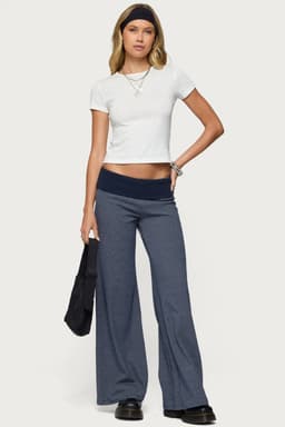 Amarna Striped Fold Over Wide Leg Pants - Cotton Rayon Polyester