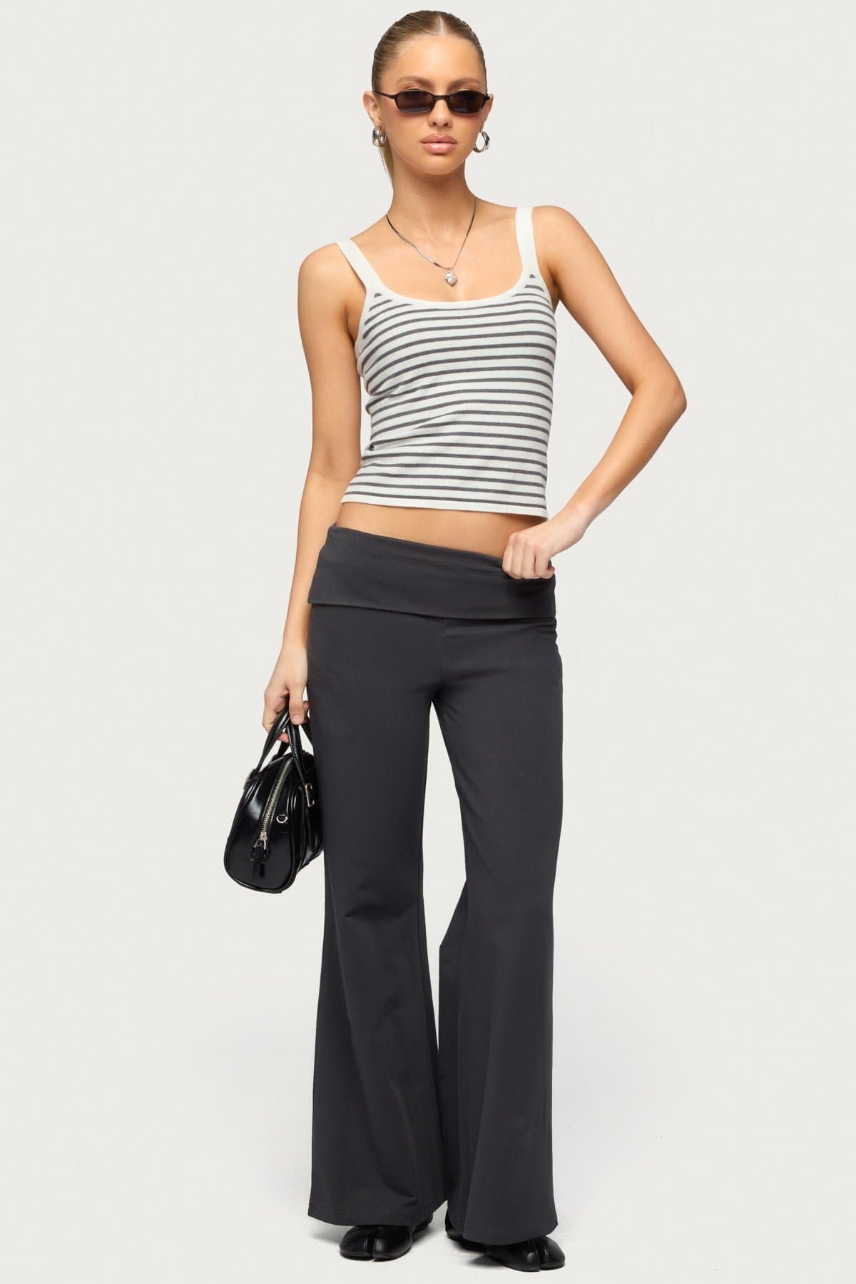 Petite Wide Leg Fold Over Pants 100% Cotton