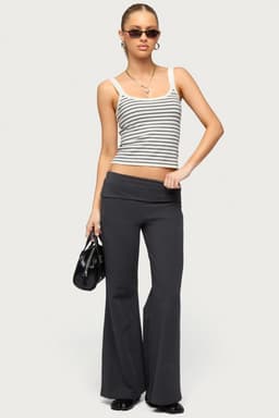 Petite Wide Leg Fold Over Pants 100% Cotton