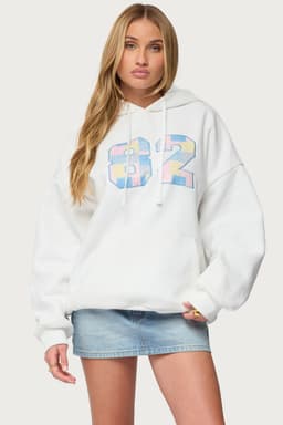82 Oversized Hoodie - Mixed Print Graphic Patch Polyester Cotton