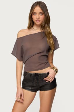 Noria Sheer Chiffon Off Shoulder Top with Back Tie Detail