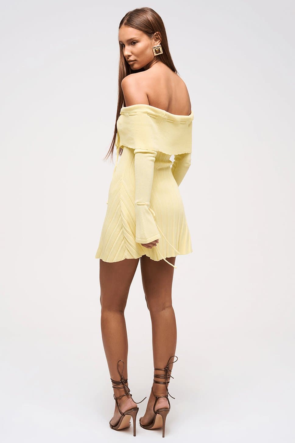 Primrose Fold Over Bardot Knitted Mini Dress - Ribbed Knit Bodycon