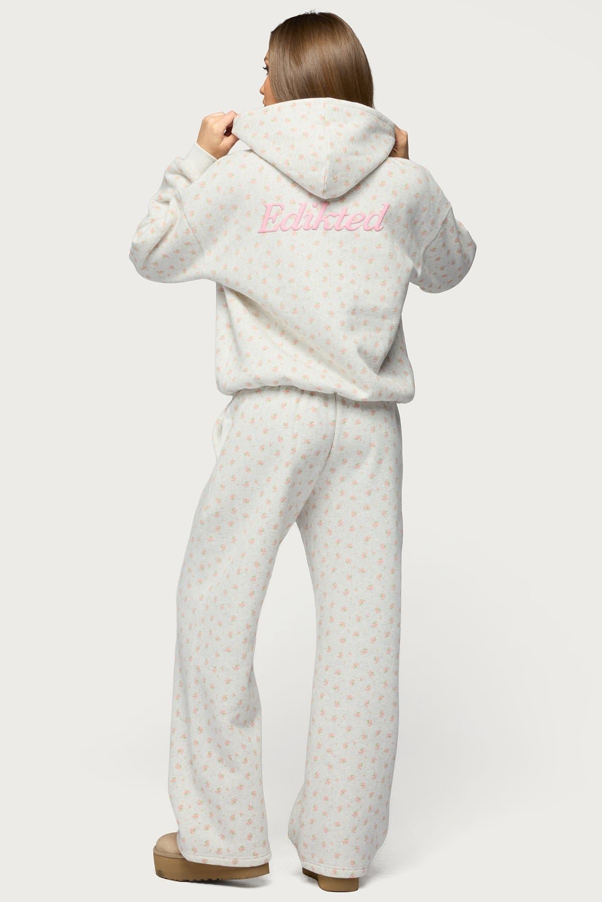 Flower Power Hoodie with Edikted Graphic Text Floral Print Polyester Cotton