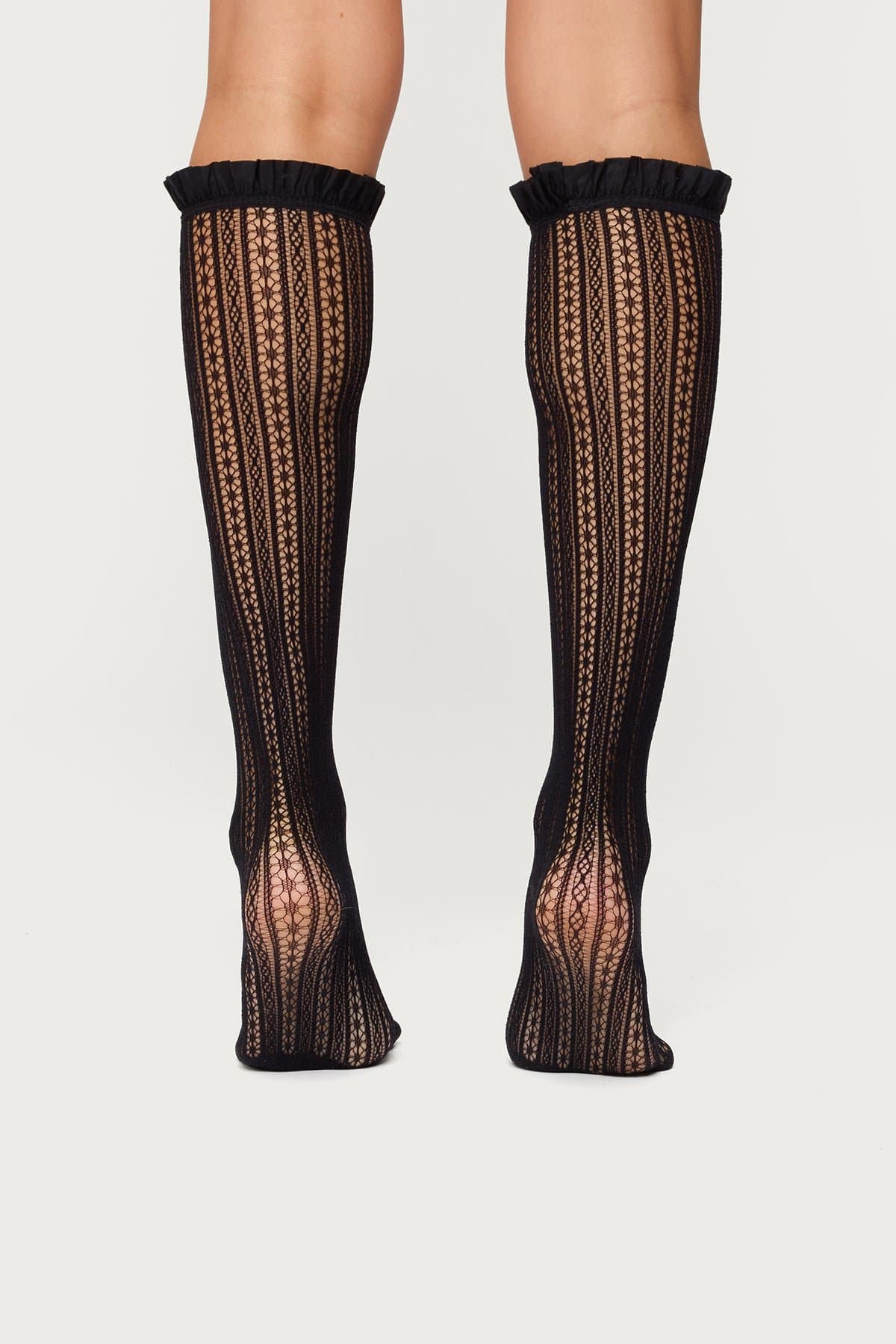 Sheer Lace Socks with Bow Detail - Nylon Spandex, 14.2 Inch Length