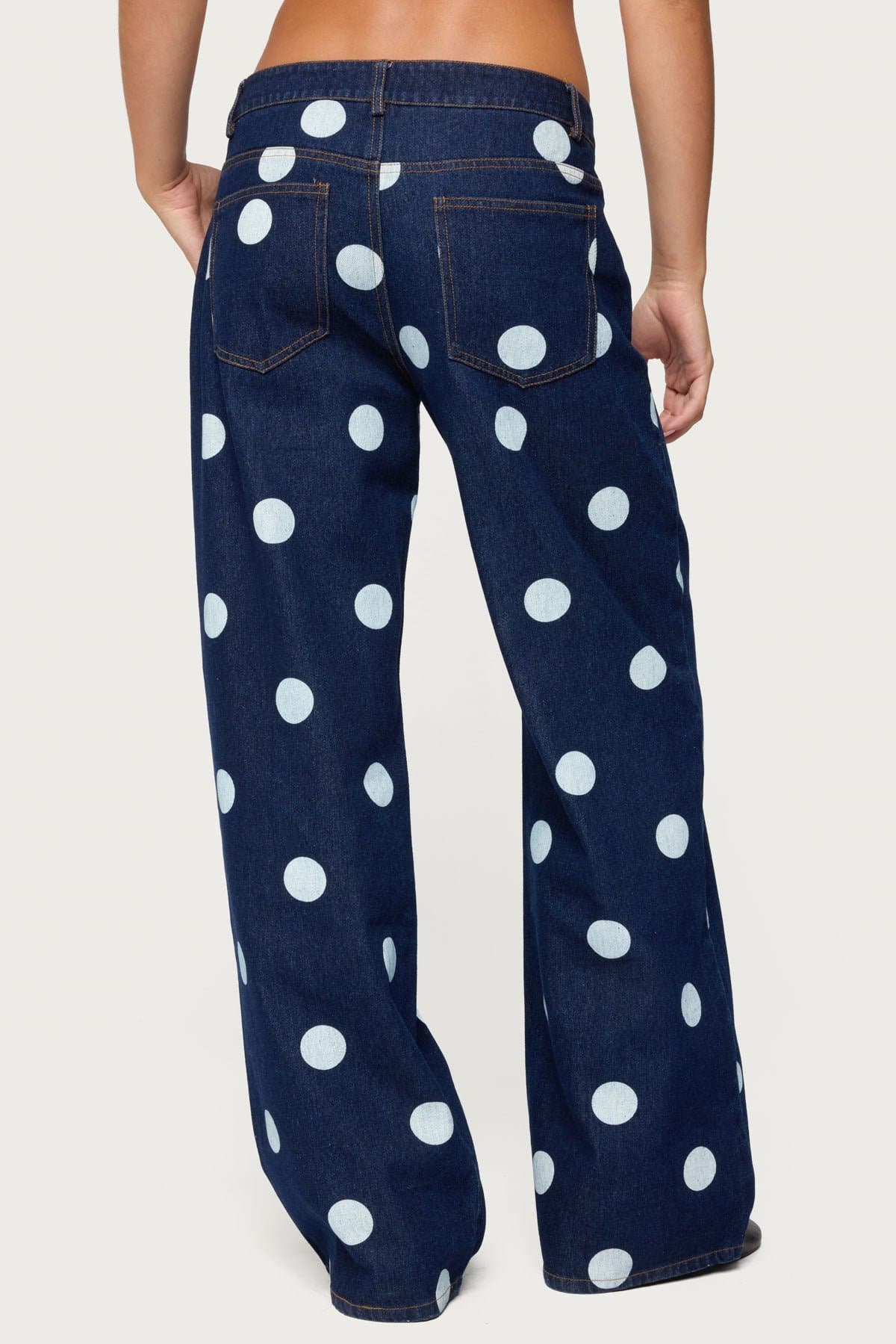 Leyah Polka Dot Low Rise Baggy Jeans - 100% Cotton Rigid Denim